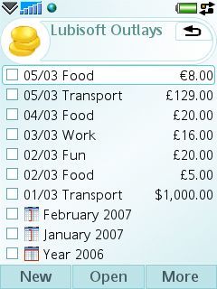 Lubisoft Outlays for UIQ3 Screenshot
